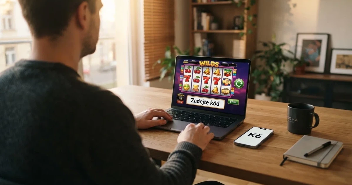 České online casino s polem pro zadání promo kódu na obrazovce notebooku a mobilního telefonu