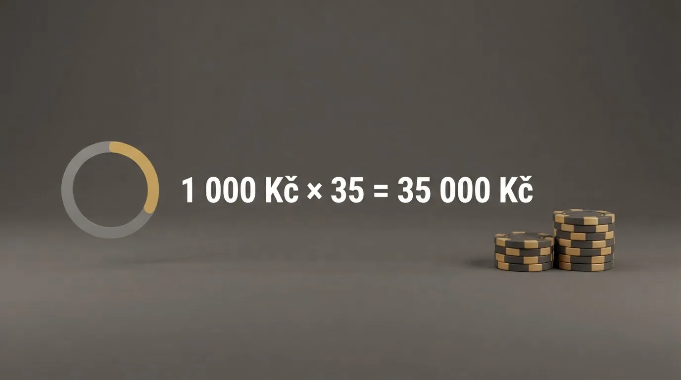 Detail podmínek protočení bonusu na obrazovce online kasina s výpočtem potřebného obratu