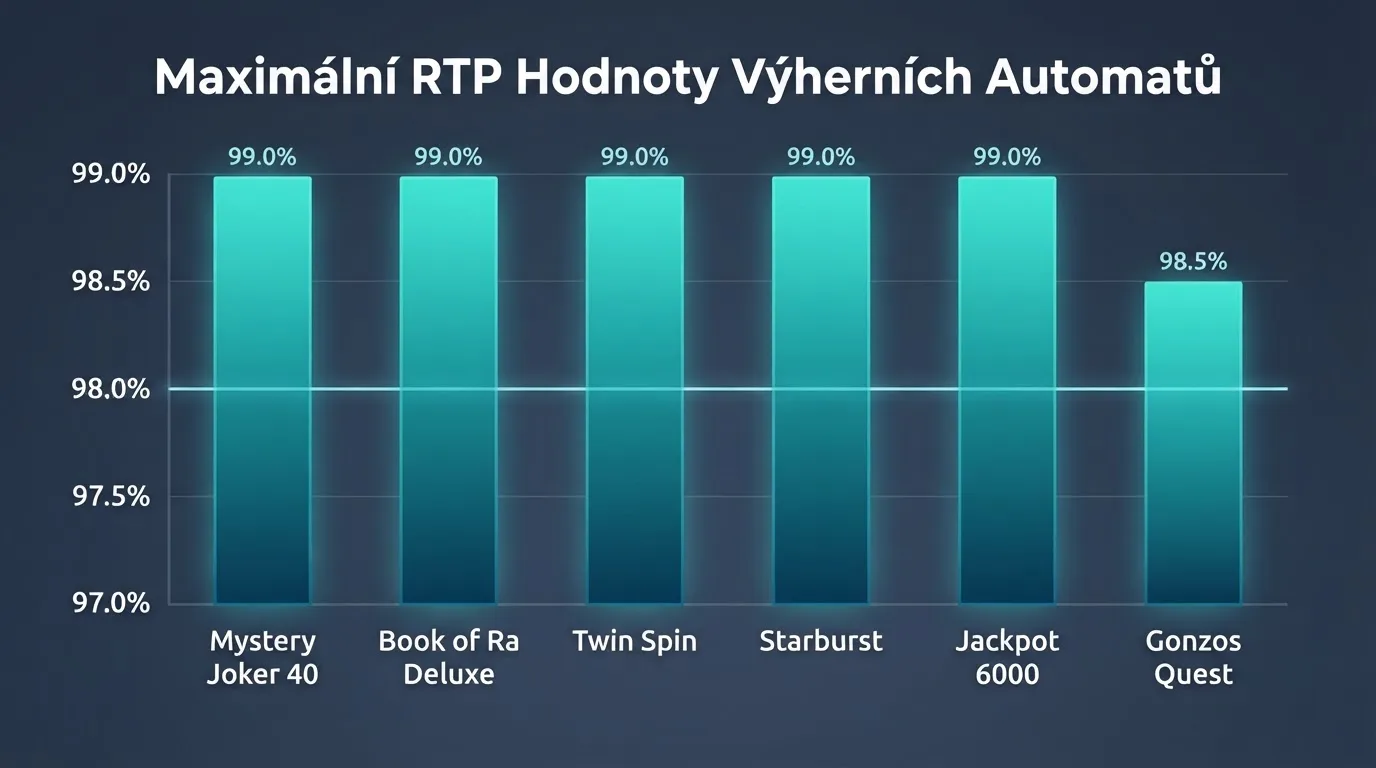 Tabulka s názvy automatů seřazených podle RTP, zvýrazněné hodnoty nad 98 %