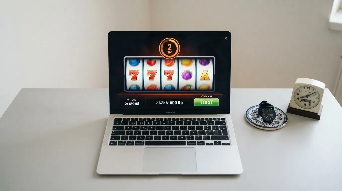 Rozhraní online casina s vyznačeným polem pro sázku omezeným na 500 Kč, vedle hodiny a ikona přestávky.